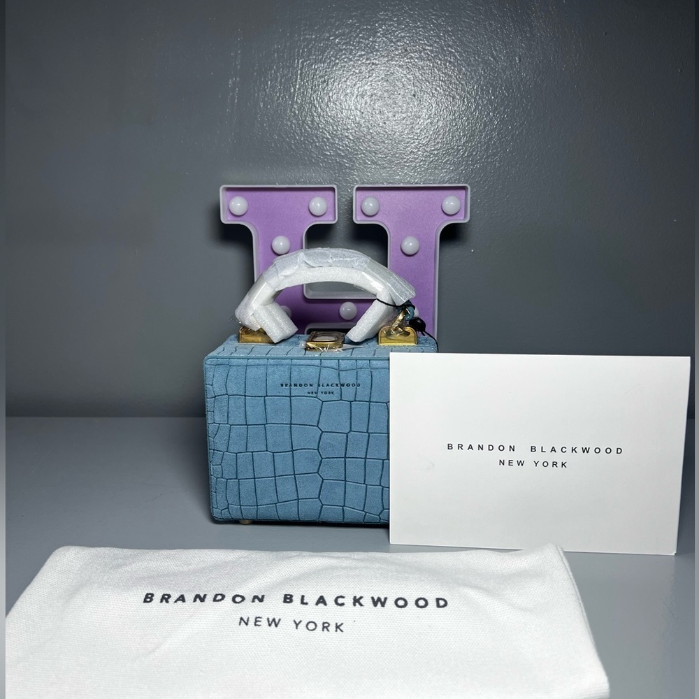 Brandon Blackwood Kendrick Trunk in Baby Blue Croc Embossed Suede